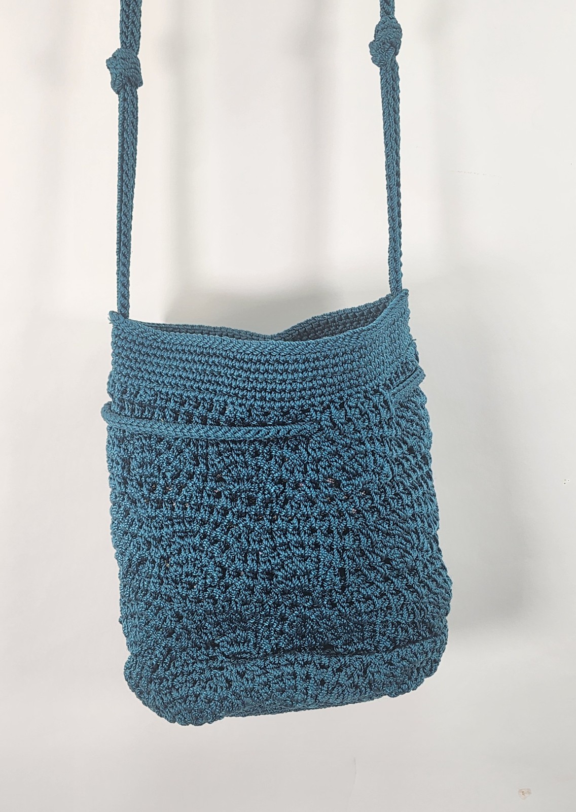 The Sak Sayulita Drawstring Bucket Bag Crossbody Shoulder Snap Closure Teal