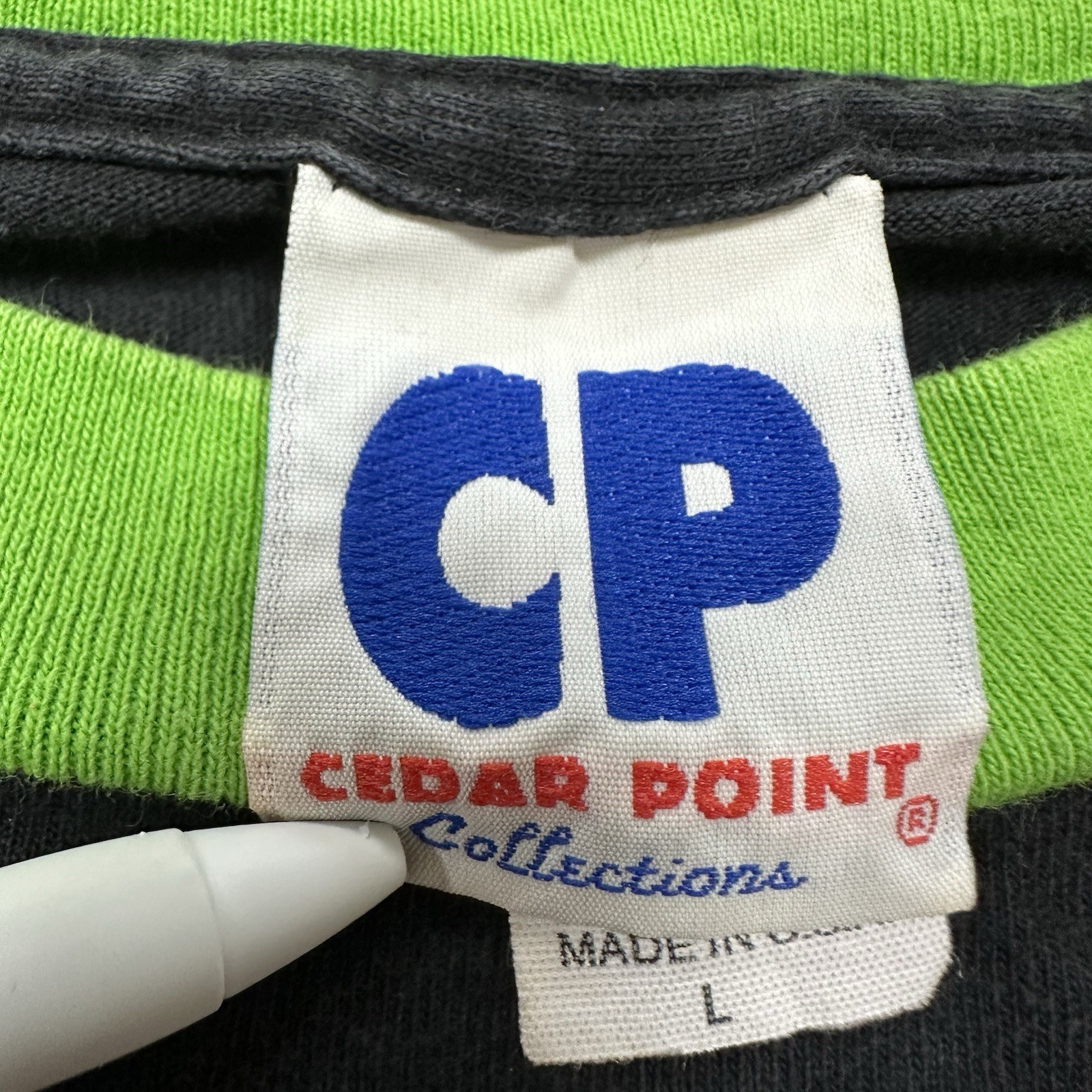 Vintage Cedar Point Raptor Rollercoaster Color Block Ringer Shirt Made in USA, L