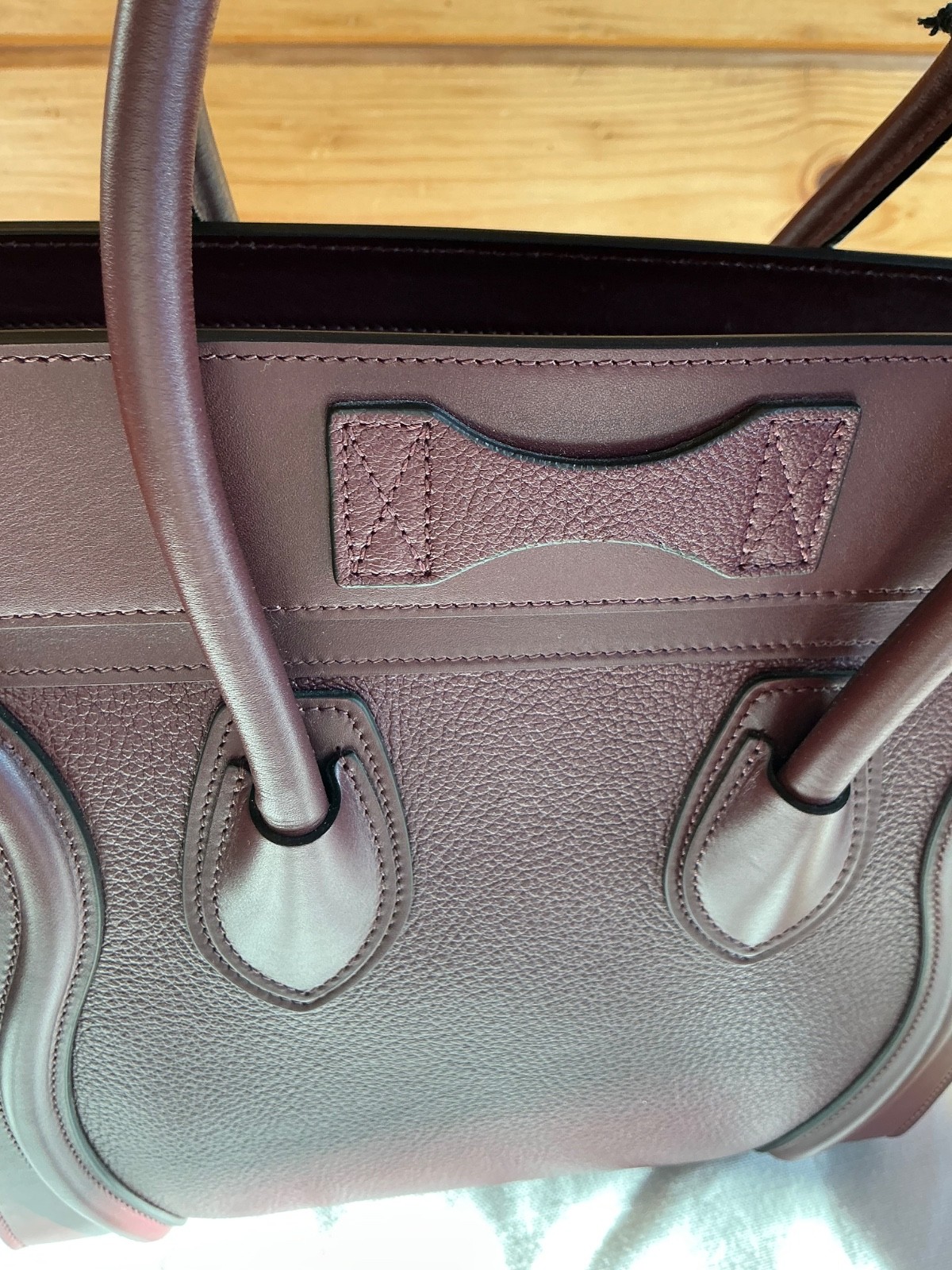 CELINE Micro Luggage Top Handle Handbag Bag New rare viral calfskin BURGUNDY