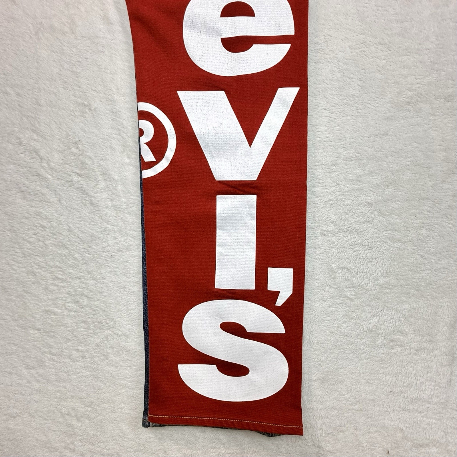 Levi’s 541 Color Block~RARE~Spell Out On Back Leg~Size 34X34~Logo~Blue Red Denim
