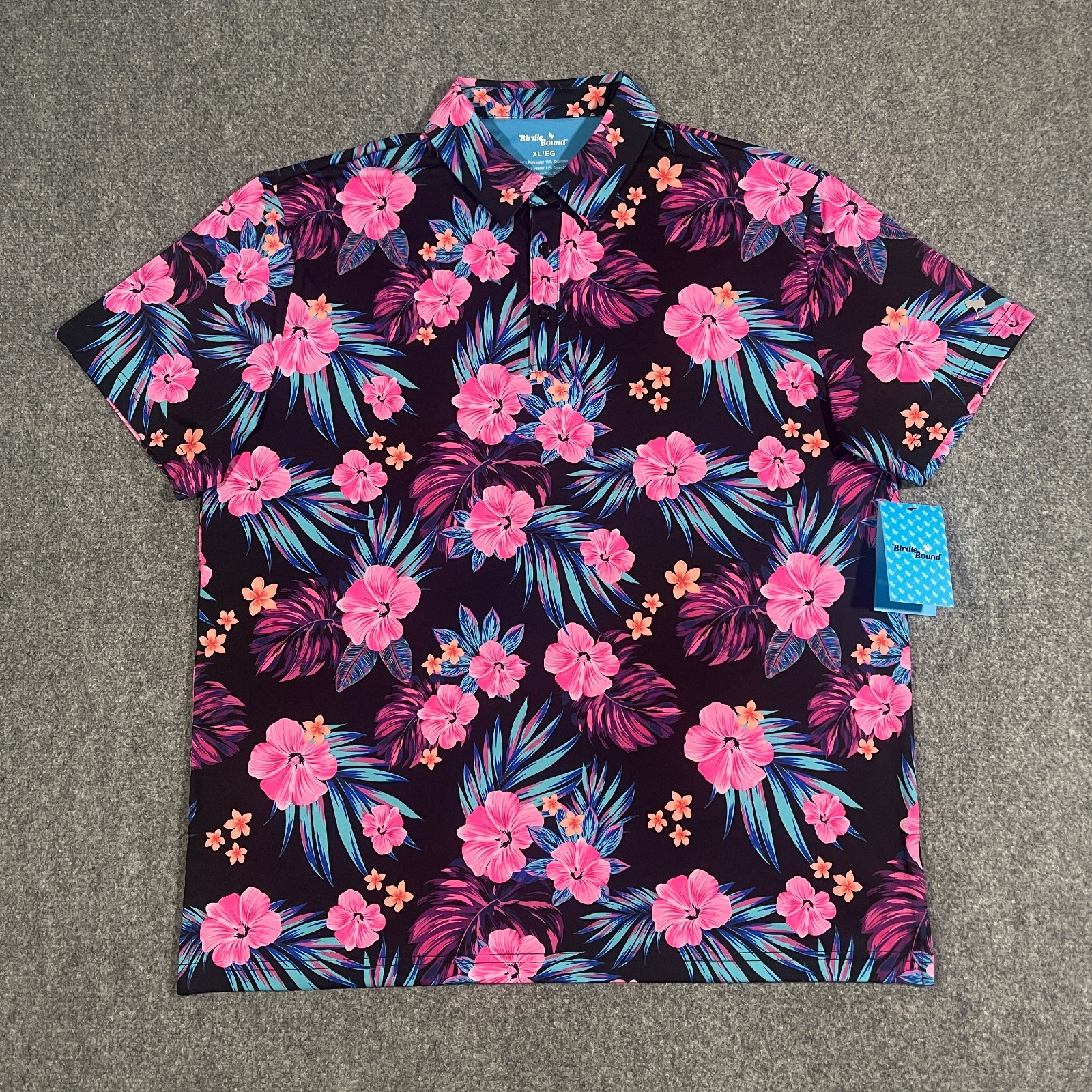 Birdie Bound Tropical Neon Performance Golf Polo Shirt Adult XL Black Hawaiian