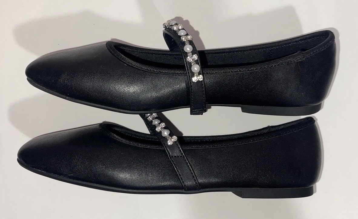 Jellypop Comfort Fit Black Ballet Flats Women’s 7 Pearl Rhinestone Dress Shoes