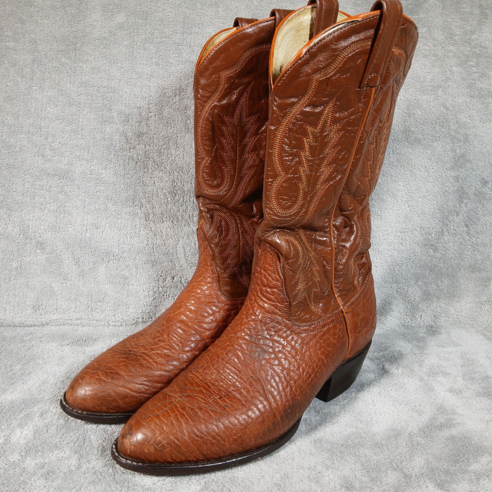 Vintage Tony Lama Cowboy Boots Mens 8 D Brown Bullhide Leather Western 6646