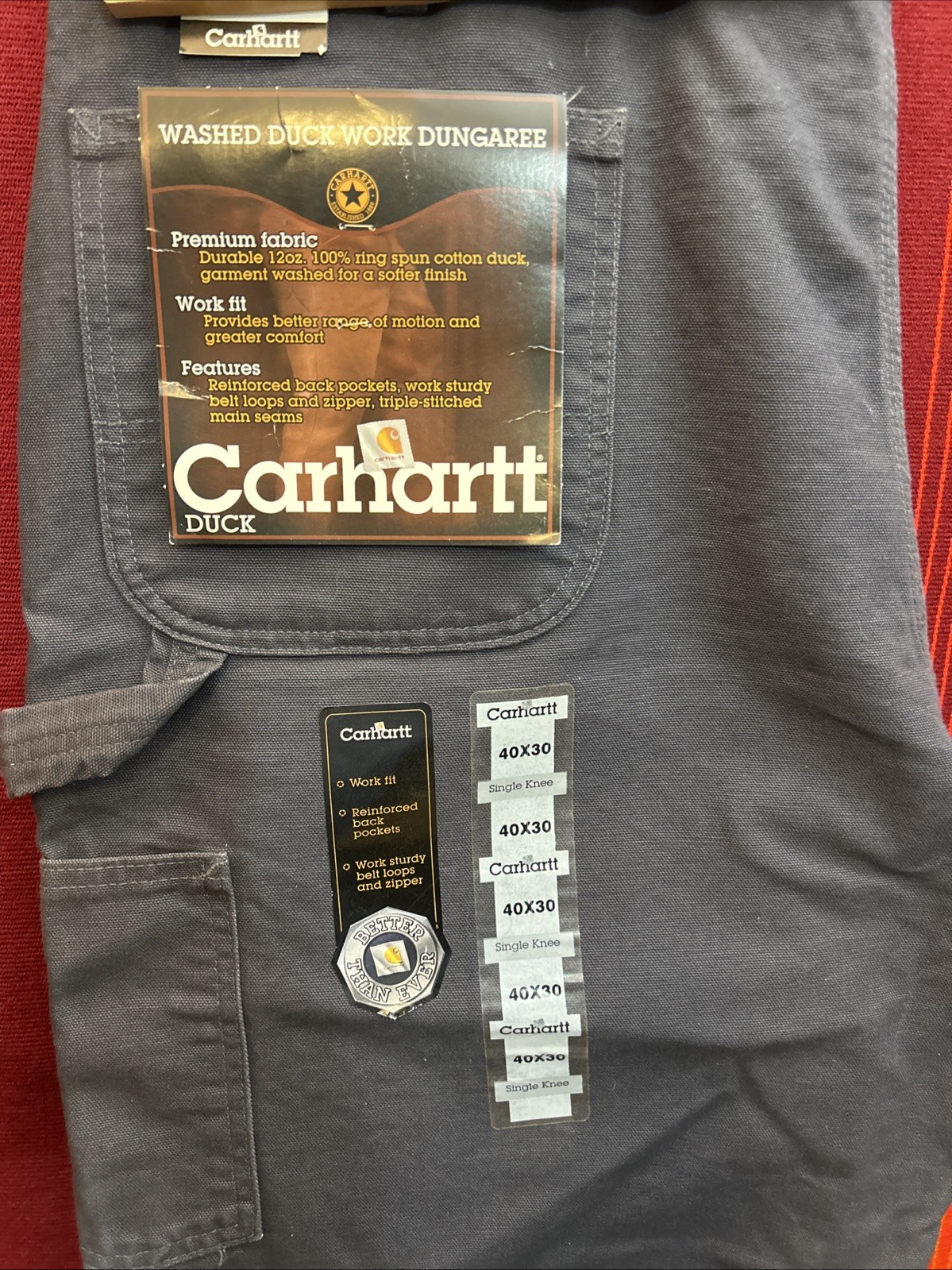 NWT Carhartt Carpenter Pants 40×30 Gray B11 PTL Deadstock Single Knee