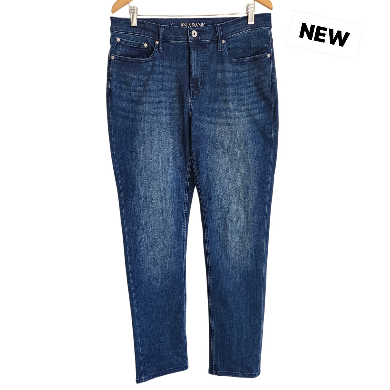 34×32 Slim Fit Jeans Blue Denim Jean Mens New Jos A Bank Cotton Blend Stretch Sz