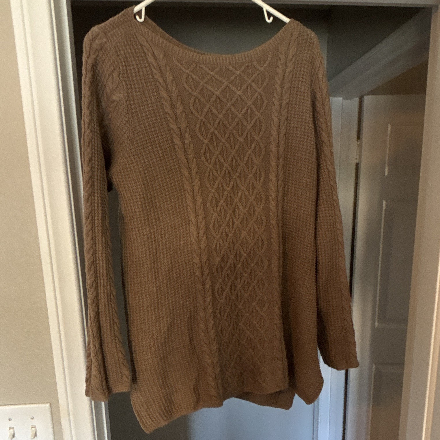 Jeanne Pierre Brown Cable-Knit Pullover Sweater 1X Plus Cotton Crew Neck