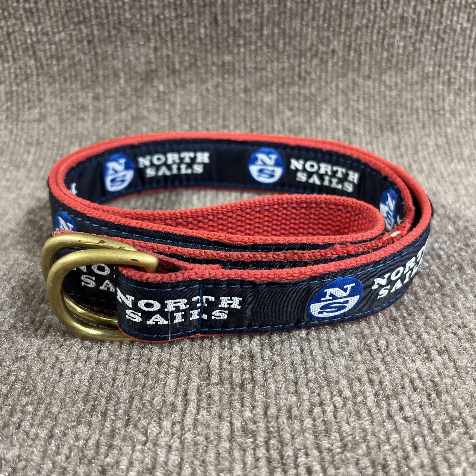 North Sails Men’s Yacht Sailing Belt Red & Navy Blue Logo D-Ring 1.25″ Wide Sz L