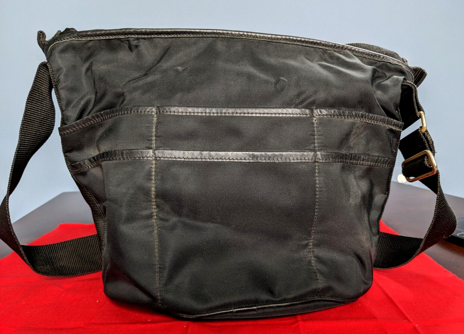 Vintage MOSCHINO by Redwall Black Nylon Crossbody Bag w/ Leather Trim