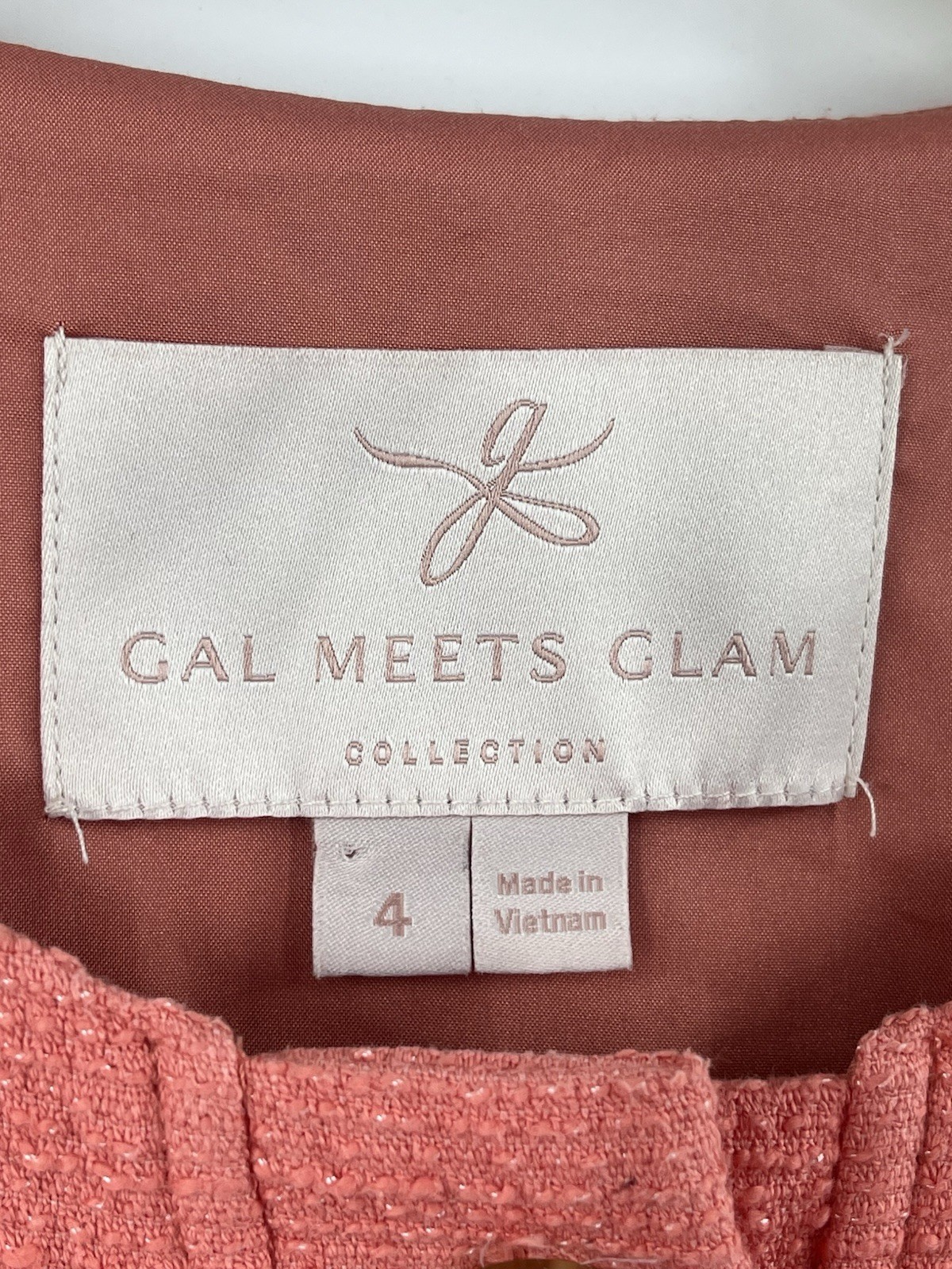 GAL MEETS GLAM Women’s Peach Textured Front Button Kathleen Mini Dress US 4