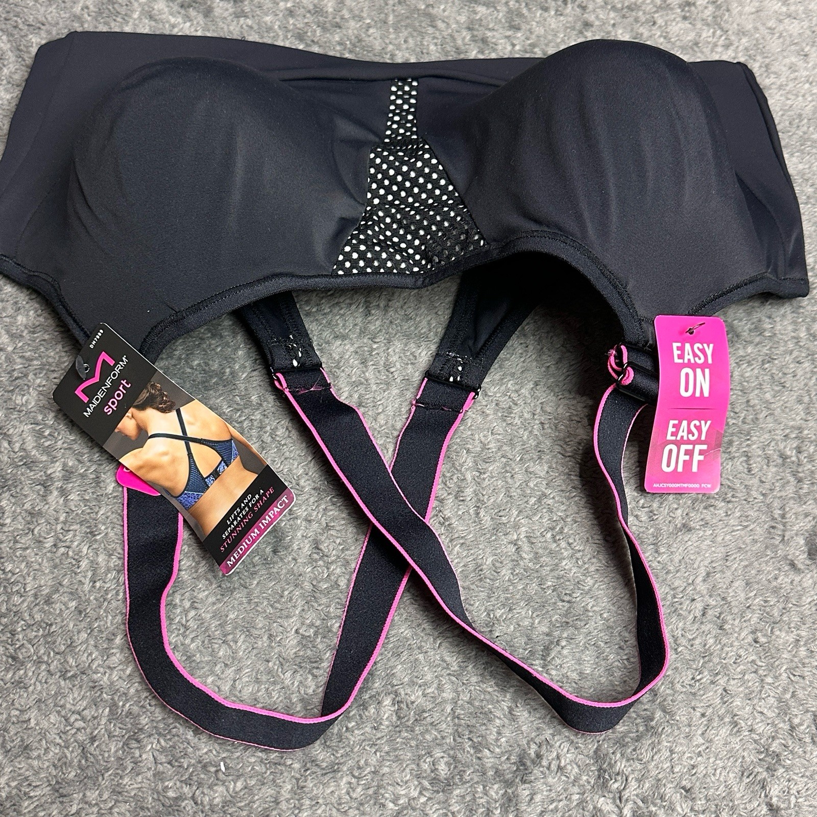 Maidenform DM7989 Ultimate Mid Impact Sports Bra Crossback UW 36DD Black $44