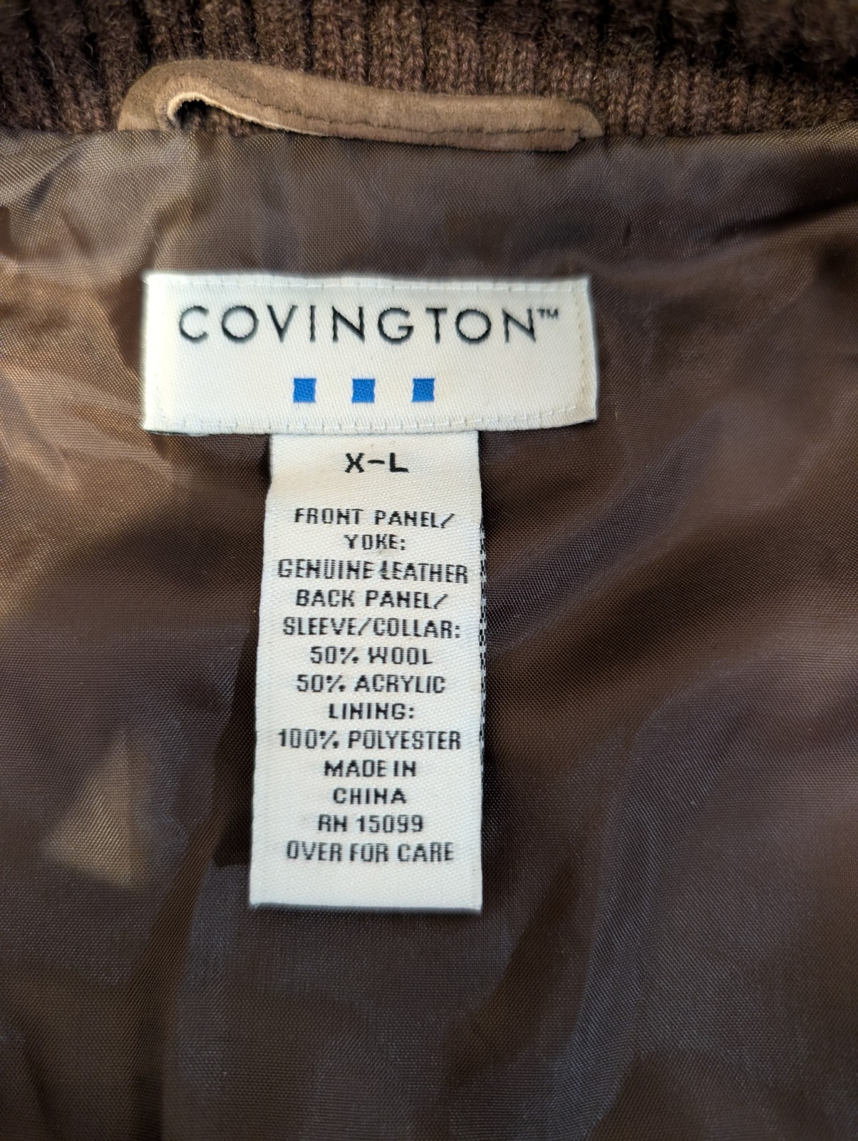 Covington Women’s Leather Wool & Acrylic Blend Jacket XL Dark Brown Full Zip