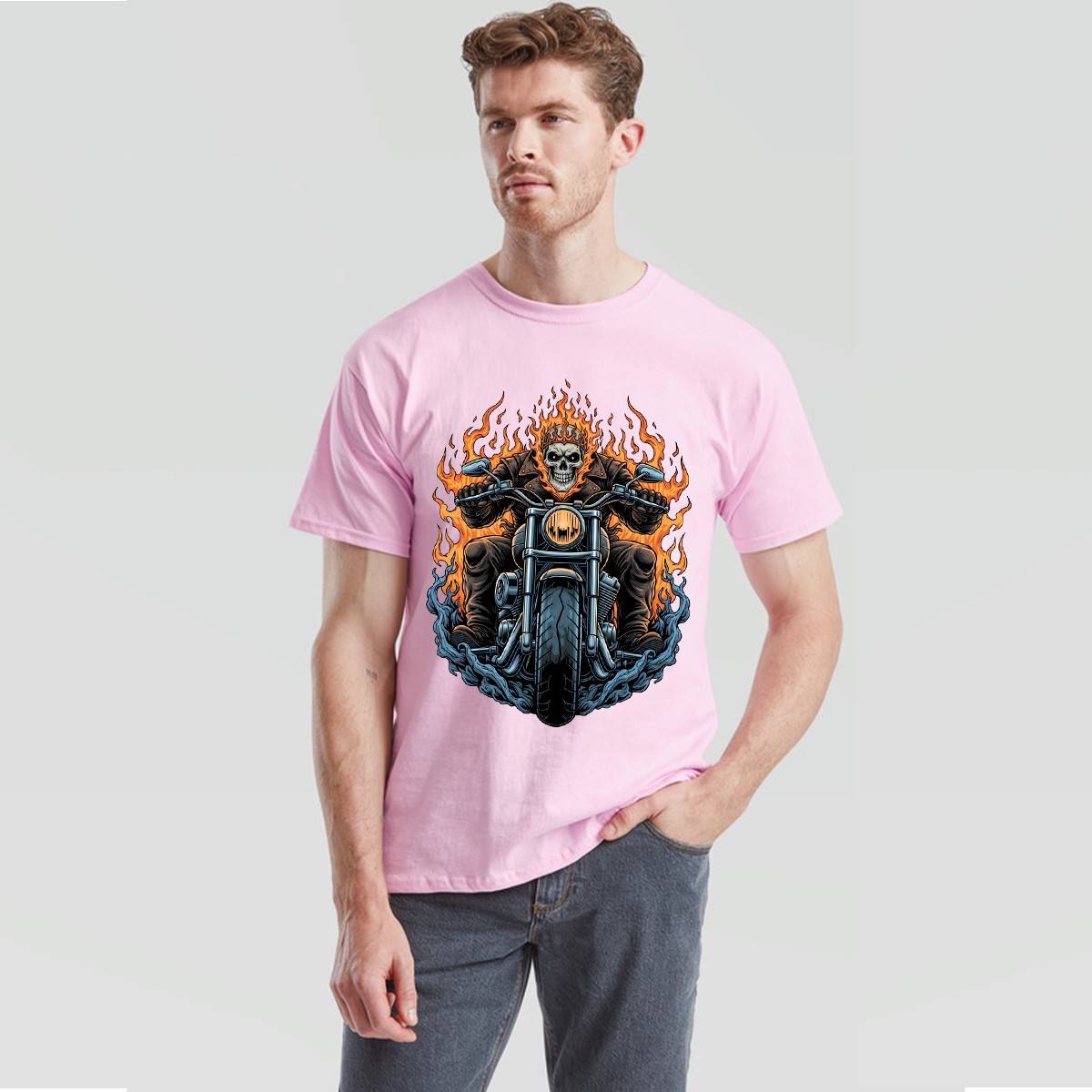 Skull Rider Biker Culture Motorcycles Mens T-Shirt Flame Graphic
