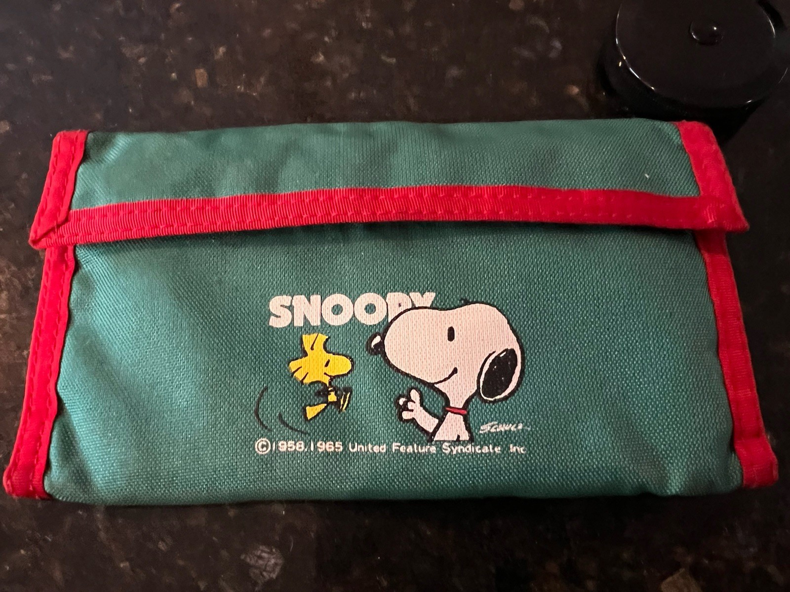 Vintage Red Nylon Billfold Wallet Snoopy Woodstock Hook & Loop Closure 60s-80s?