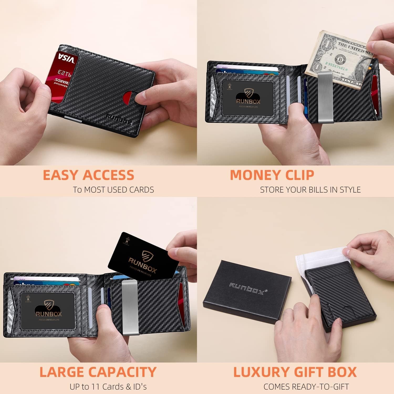 Mens RFID Blocking Leather Bifold Wallet Money Clip Slim Front Pocket Wallet