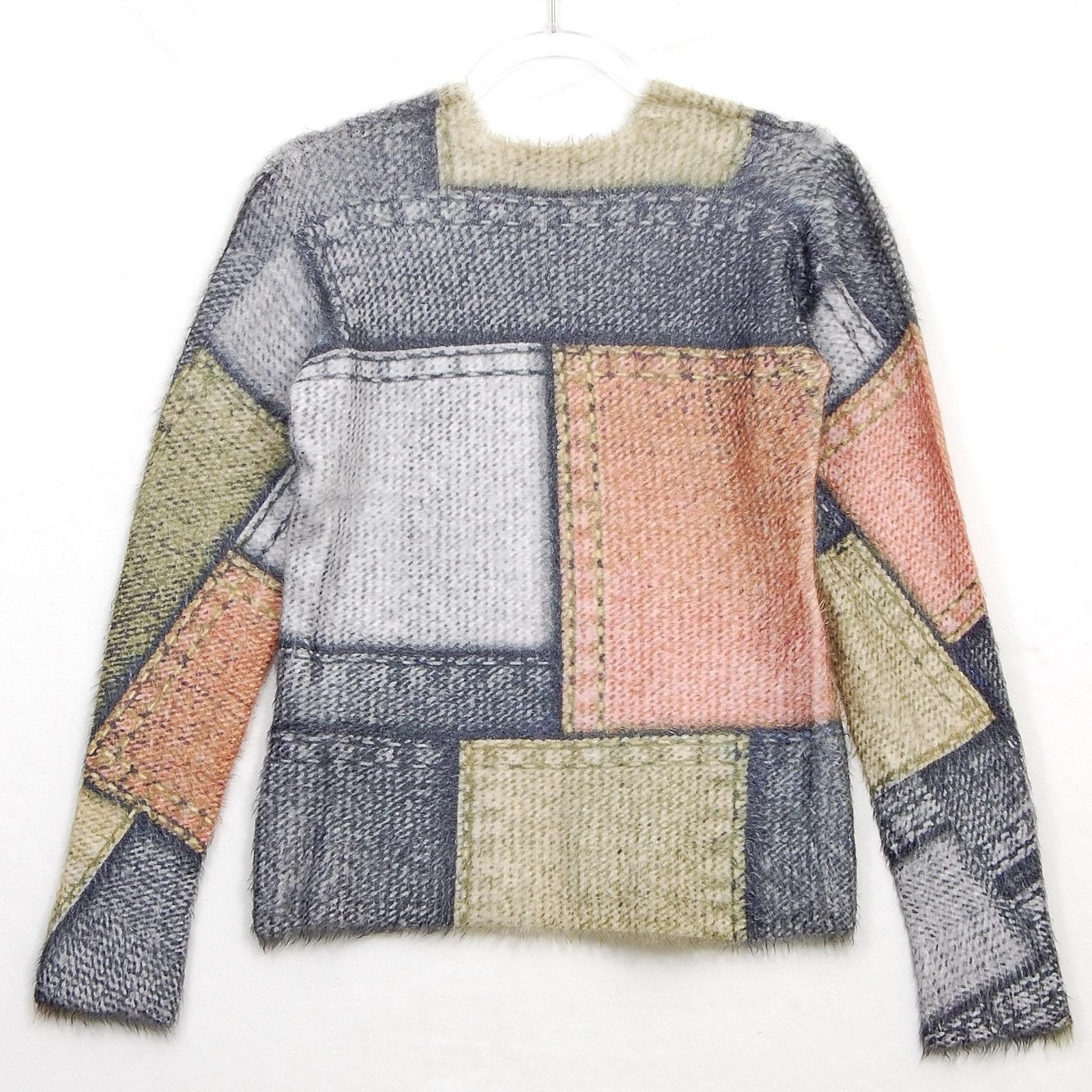 Kingsland Sweater Womens XL Multicolor Angora Blend Fuzzy Patchwork Pullover