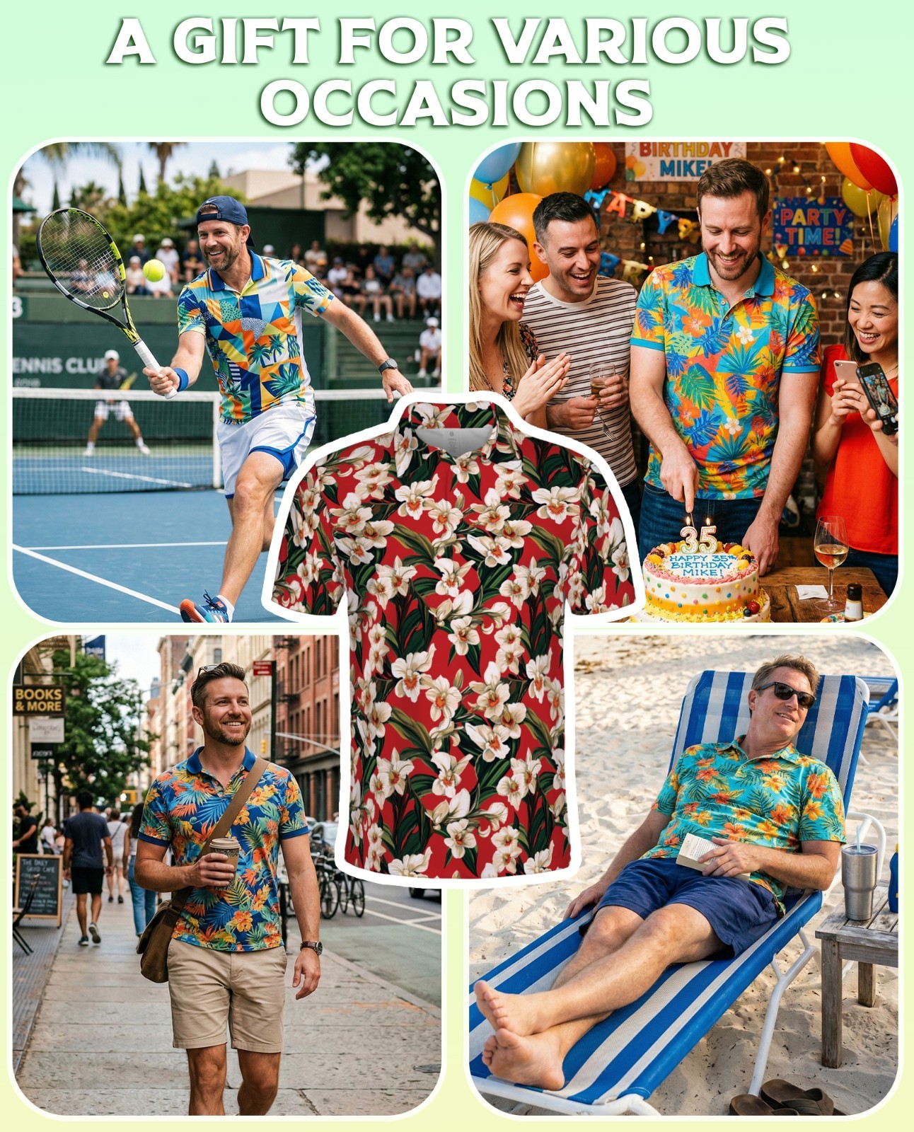 Men’s Polo Shirt Red Orchid Ginger Floral Golf Shirt Gift for Flower Lovers