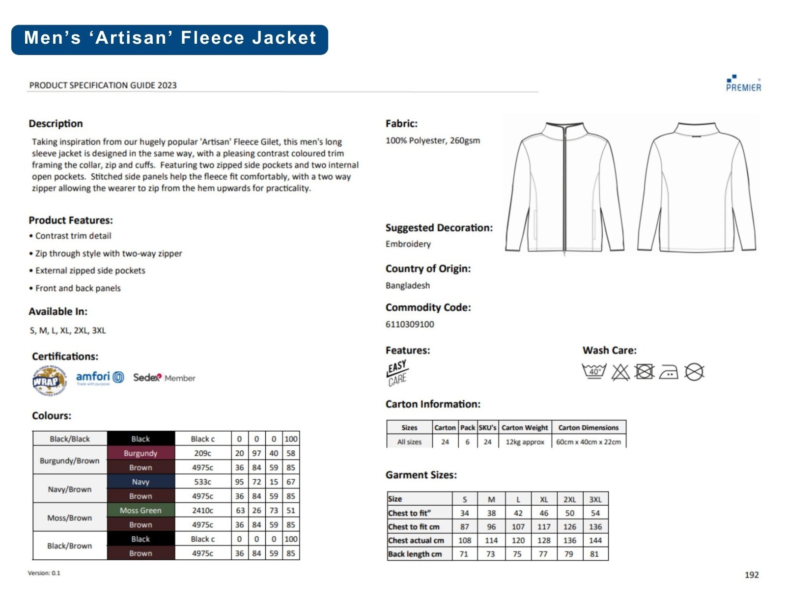 Premier Mens Zip Up Fleece Jacket Plain High Neck Zipped Jumper Warm Outerwear