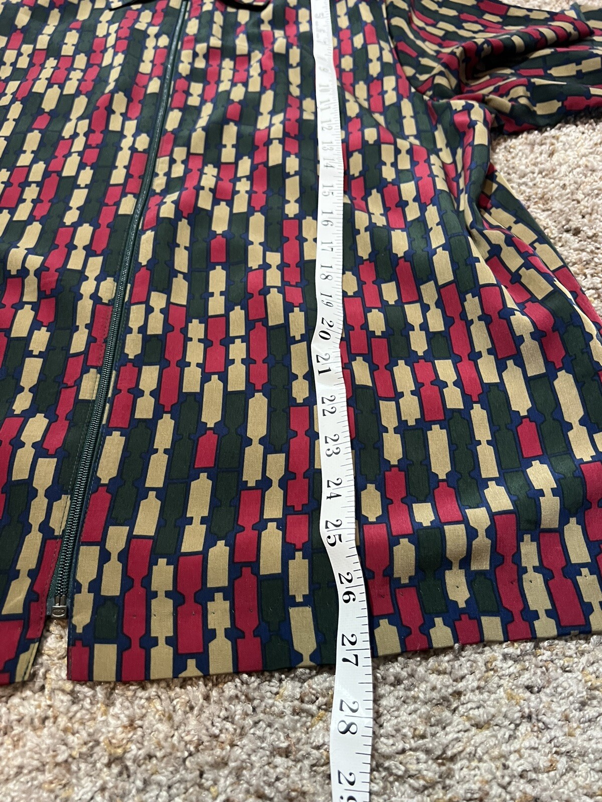 BonWorth VTG Long Sleeve Zip Up Shoulder Pads MultiColor Geometric Blouse SP
