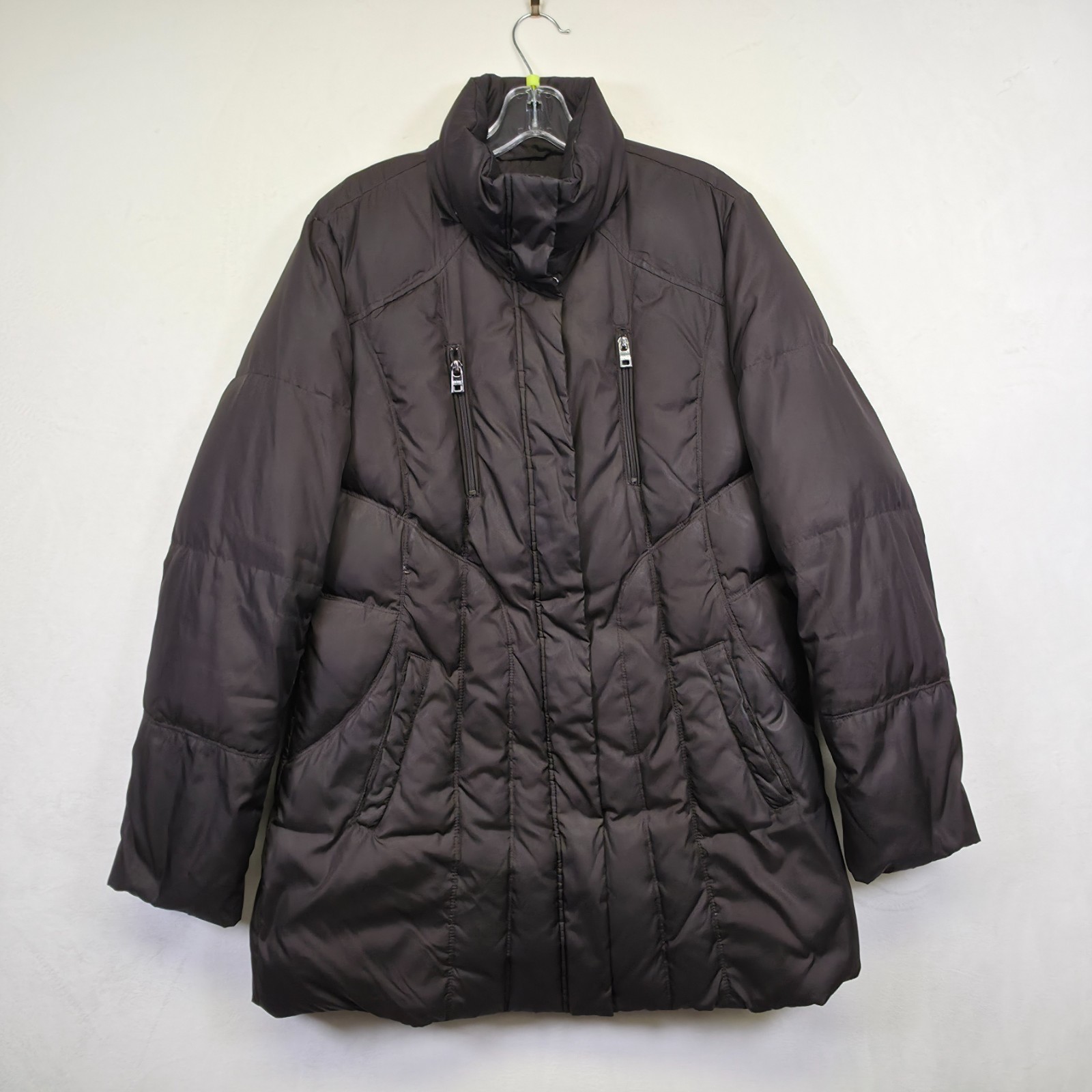 Andrew Marc Puffer Jacket Womens L Brown Quilt Down Insulated Street Winter Coat