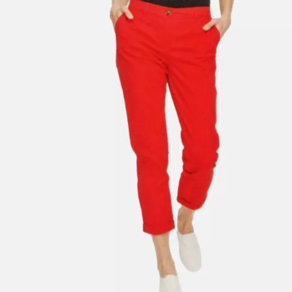 Nautica Jeans Womens Button Zip Fly Cuffed Pants with Pockets Red Size-8
