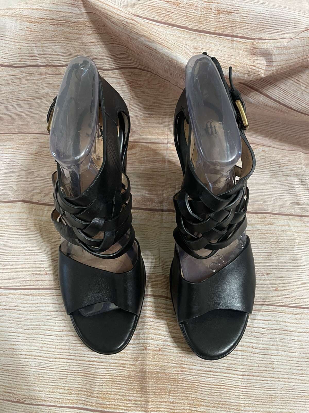 Sofft Ohanna Black Vowen Leather Heel Sandals size 11W