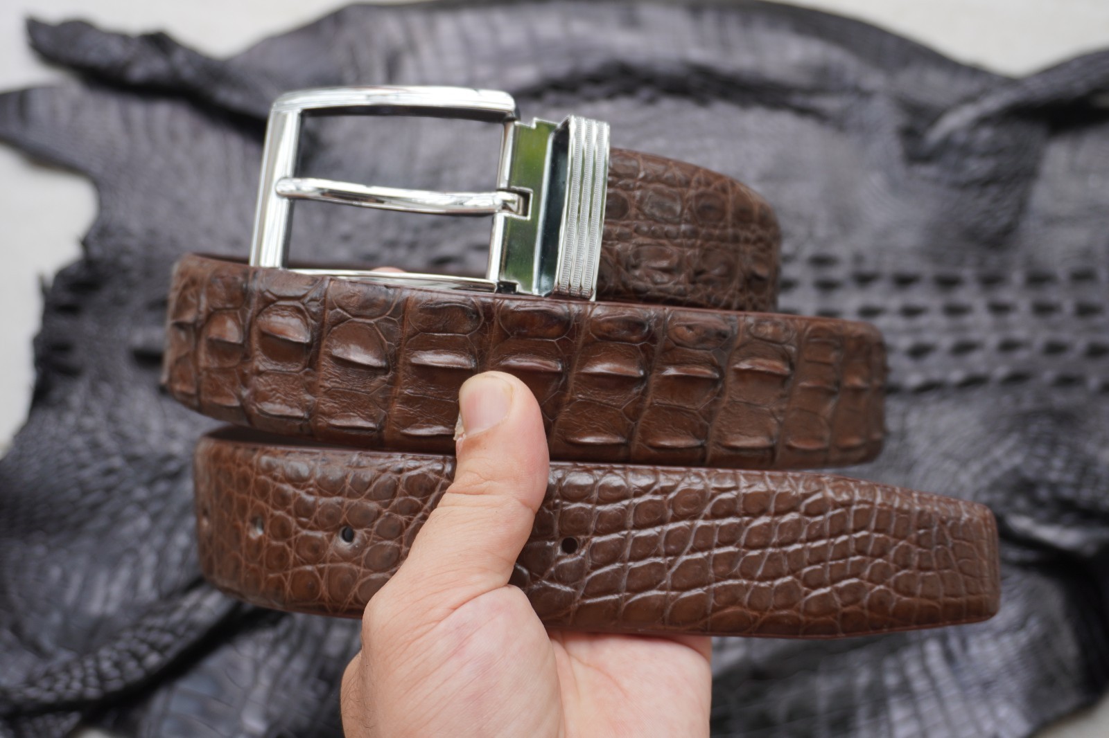 Brown Genuine CROCODILE Hornback LEATHER Skin Men’s Belt W 1.3 inch #M16