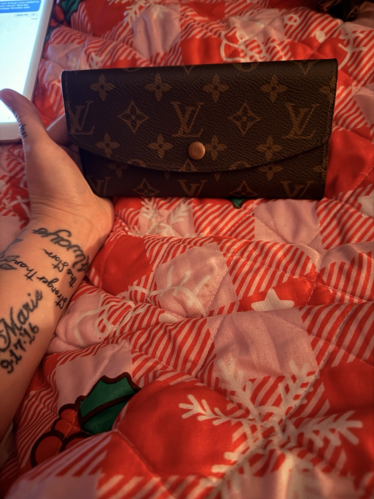 Louis Vuitton Monogram Long Flap Snap Wallet w/ Zip Coin Pocket Brown Women