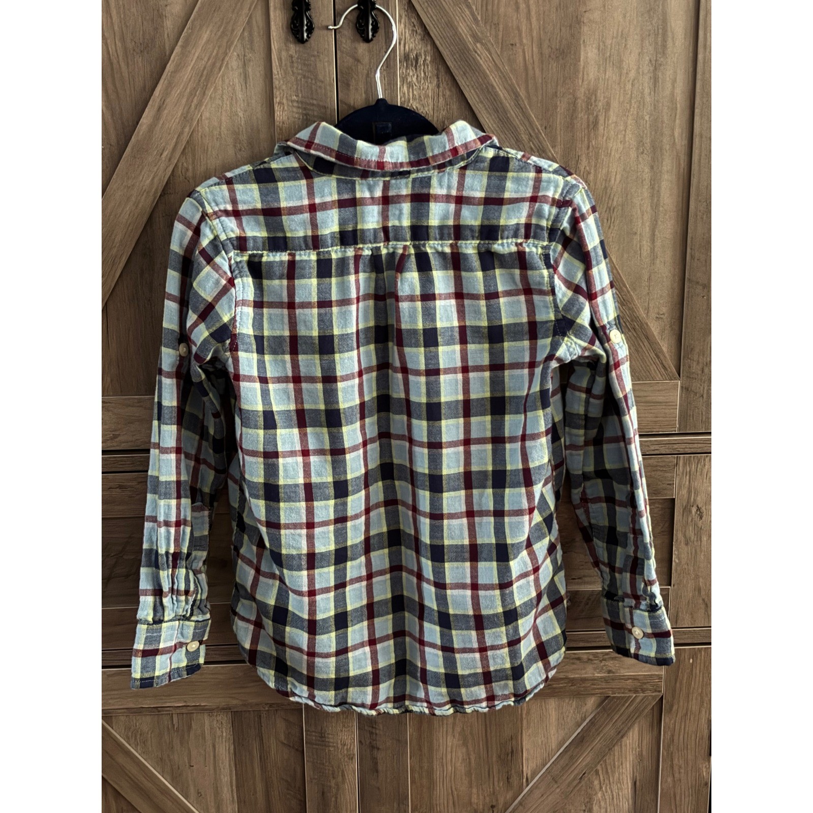 Gap Kids Boys Blue Red Yellow Plaid Flannel Button Down Shirt Size S 6-7
