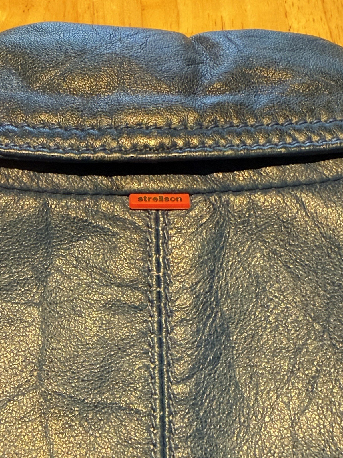 Blue Leather Jacket Strellson Racer Jacket XL Swiss Designer Lined Zip Up