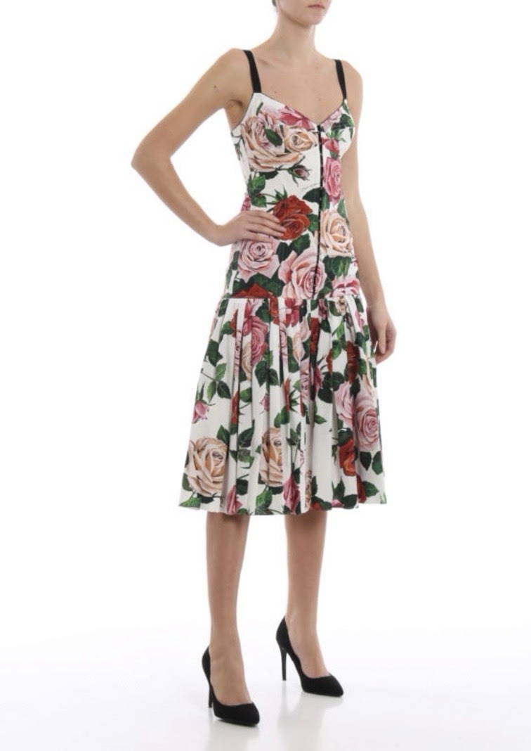 BNWT Dolce & Gabbana Rose Floral Print Cotton Ruffle Dress IT 44 UK 12