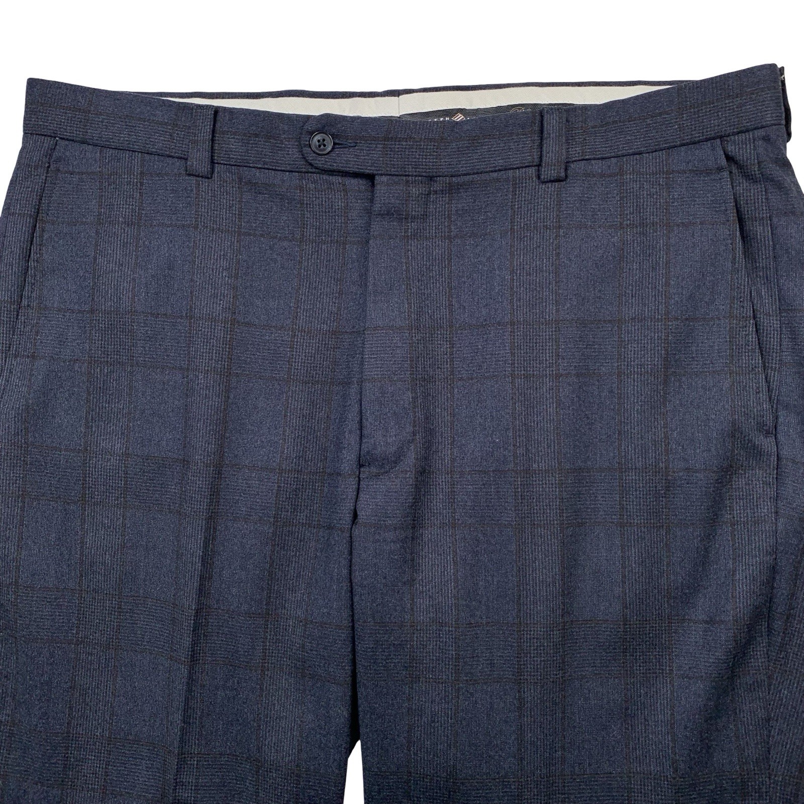 Mens 44 R Joseph Abboud ” Black Label ” Navy Windowpane Flannel Weight Made USA