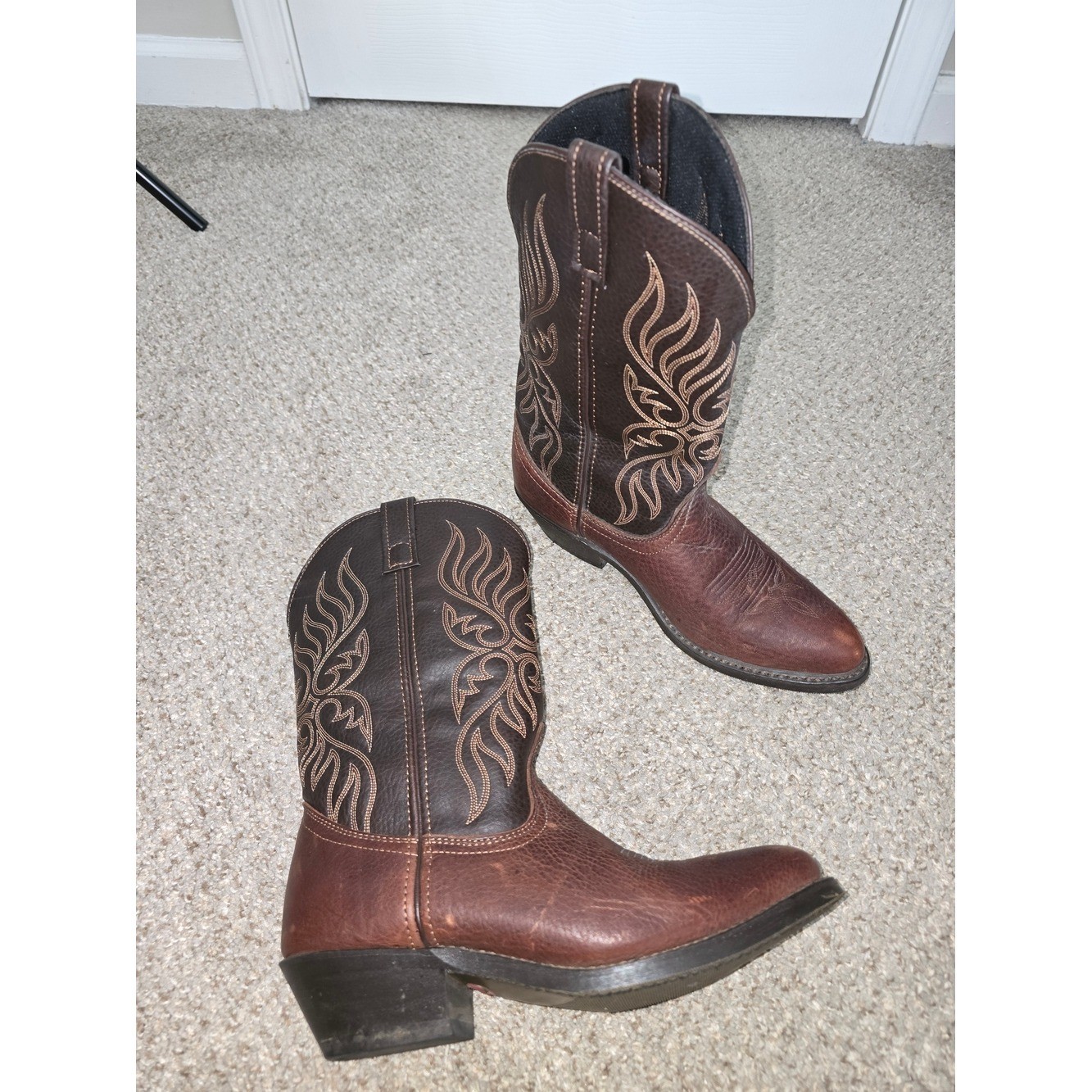 Laredo Kelli Copper Round Toe Brown Two-Tone Embroidered Western Boots Size 10