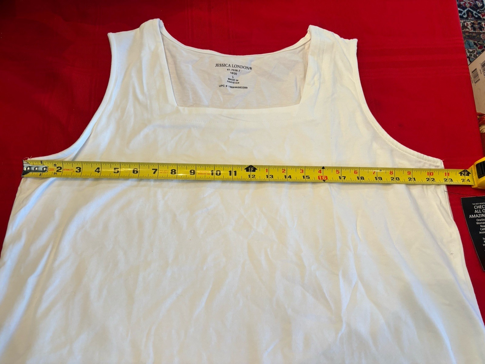 Jessica London Square Neck Tank Top LG (2) NWT Coral/White