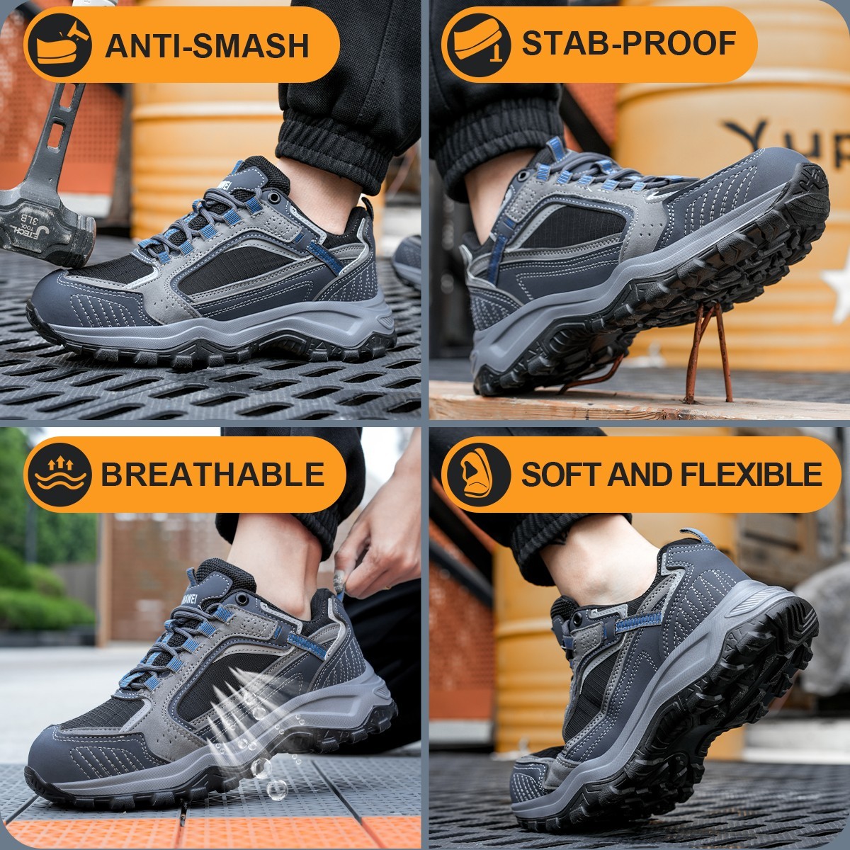 Work Indestructible Safety Shoes Steel Toe Work shoes Breathable Men Sneakers