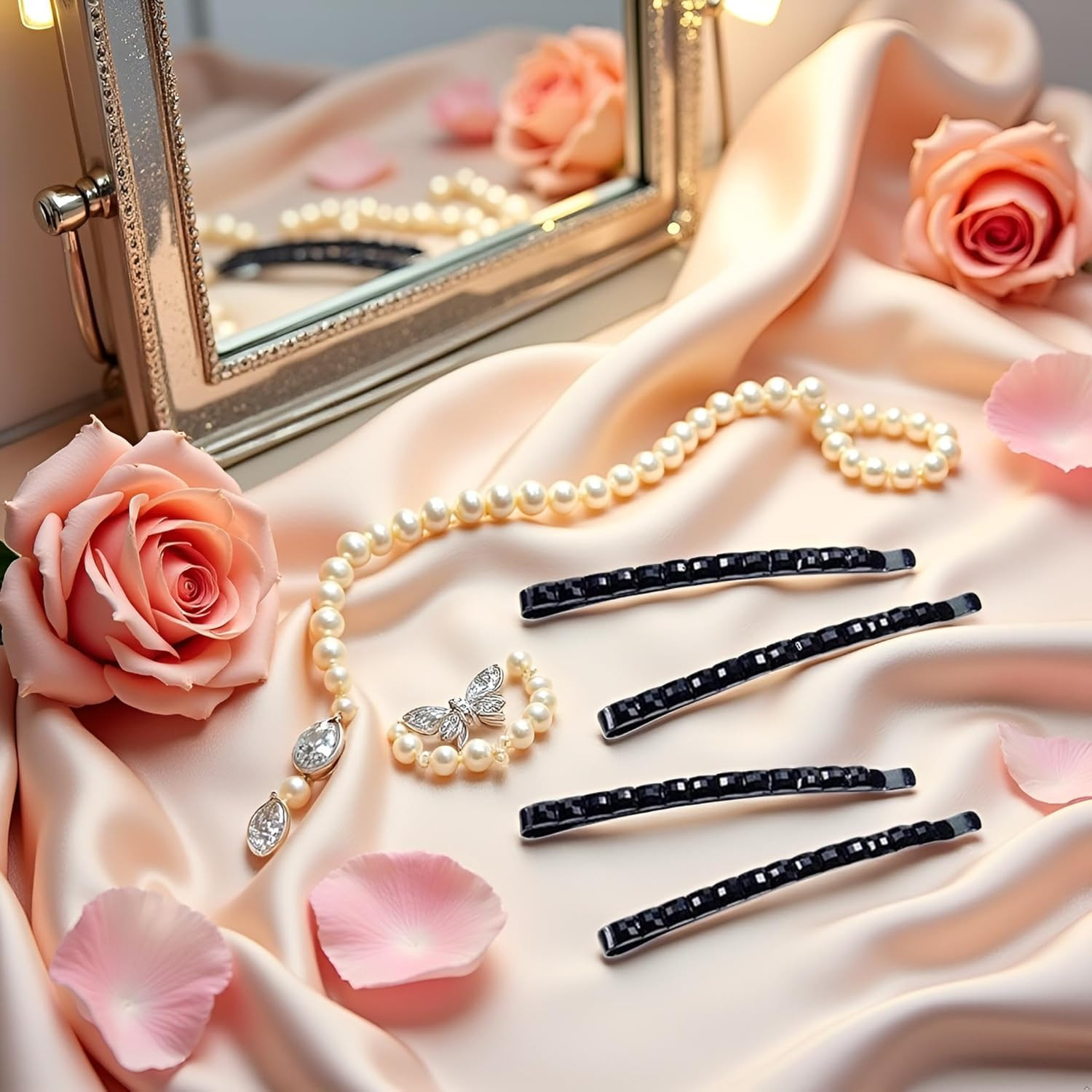 4Pcs Black Rhinestone Barrettes,Crystal Diamond Bobby Pin,Shiny Hair