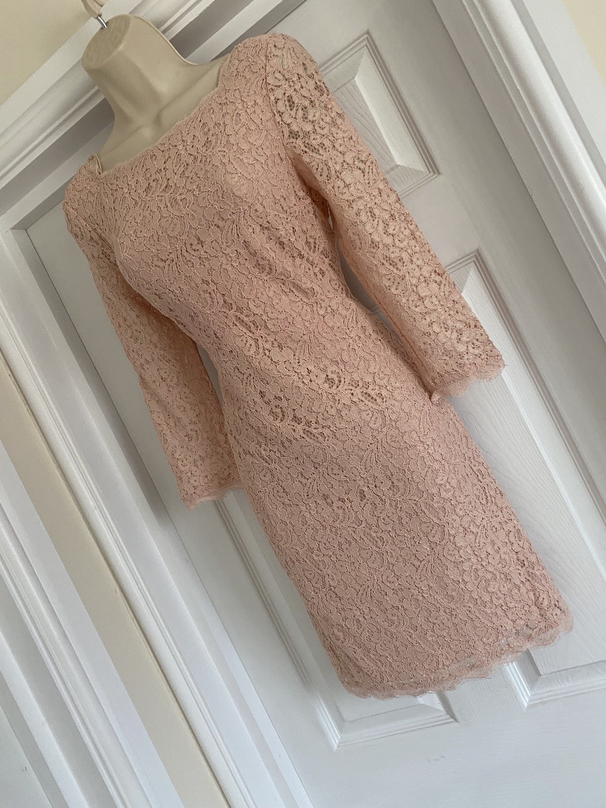 ADRIANNA PAPELL NEW YORK BNWT APPLIQUÉ LACE SIZE 8/10 BLUSH WIGGLE PARTY DRESS