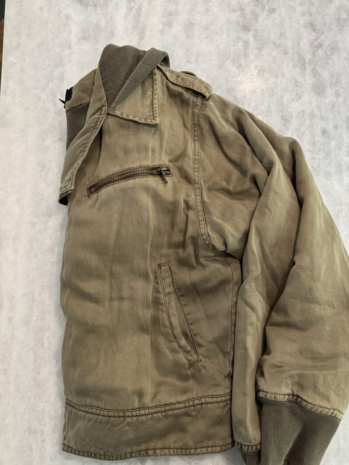 Monroe Olive Hooded Motojacket Lined Ribbed Cuff Women’s Size S
