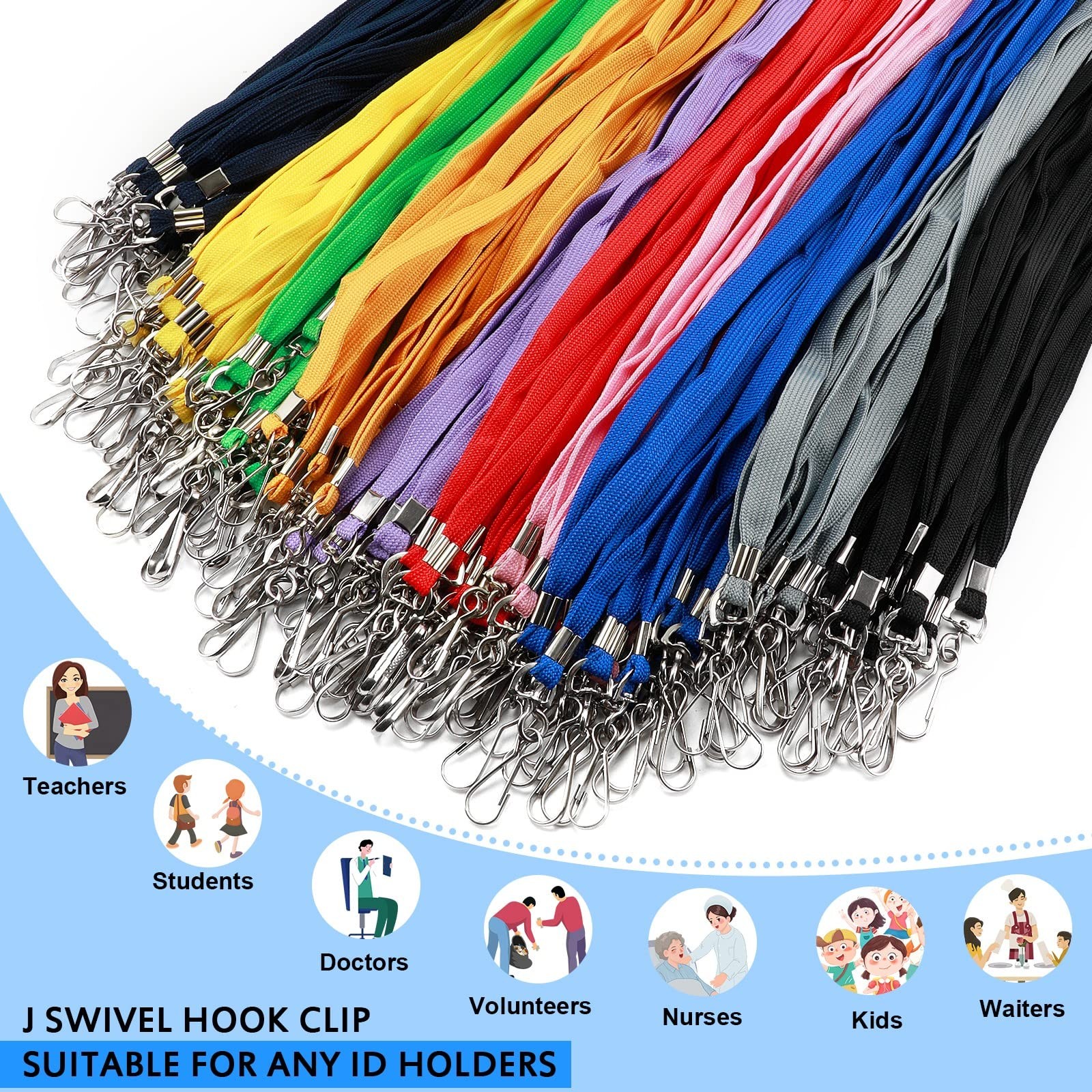 50Pcs Color Lanyards Flat Lanyards for ID Badges Assorted Colors