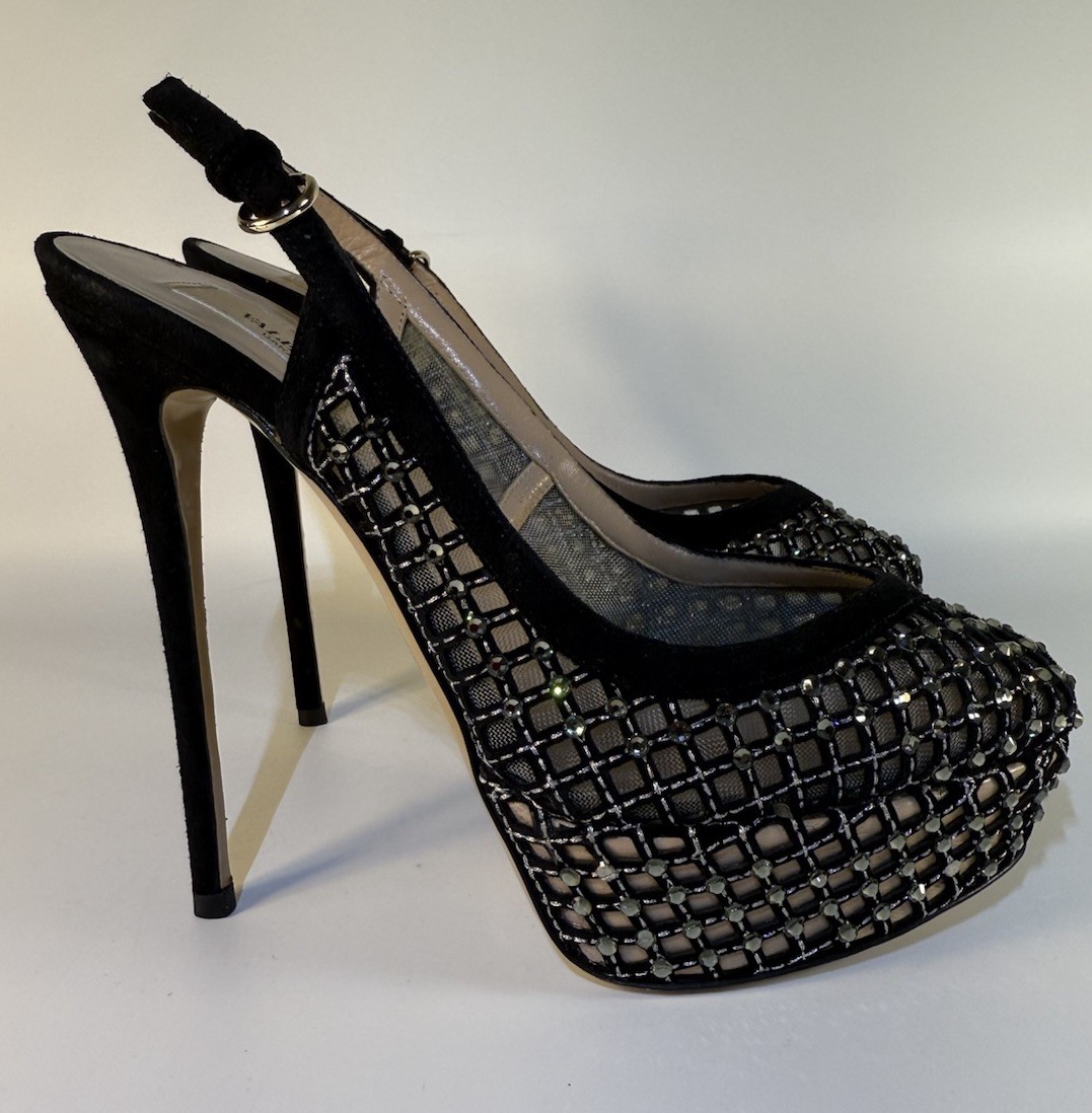 Valentino Garavani Lattice Crystal Mesh Slingback Platform Pumps Size 37.5
