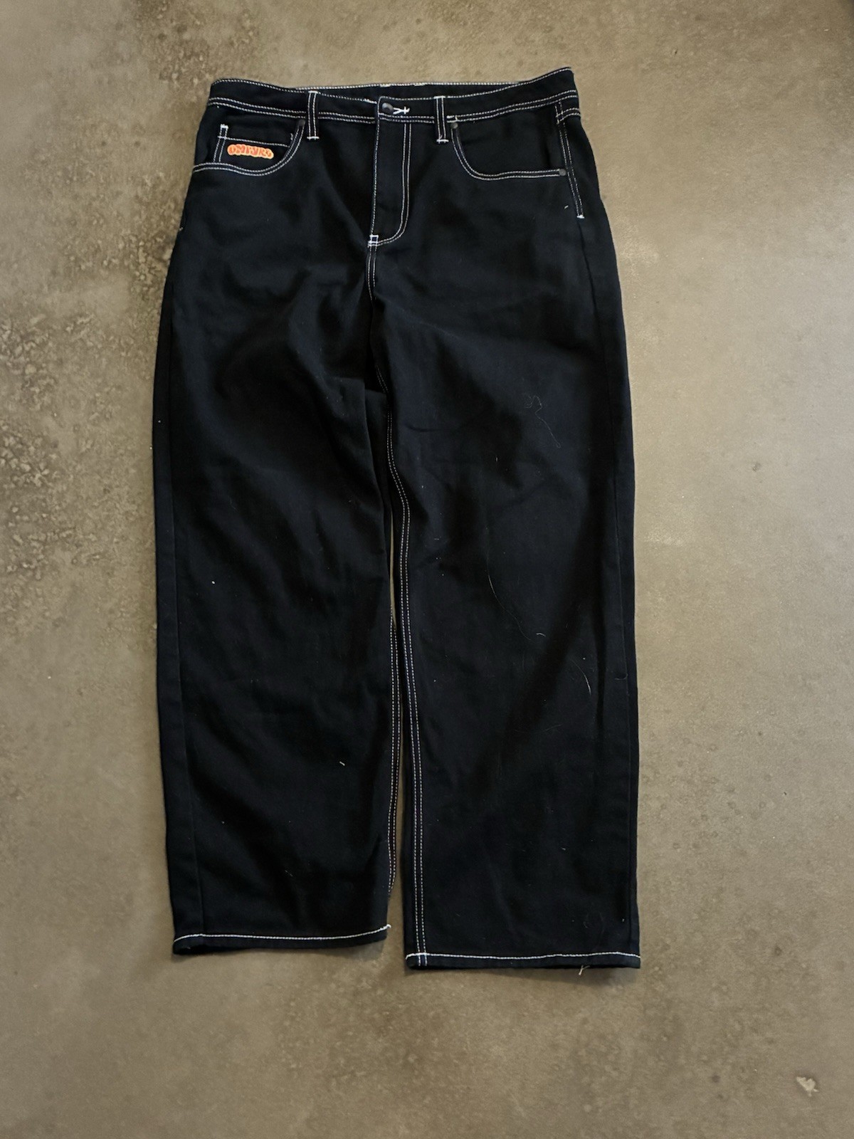 Empyre Men’s Black Denim Baggy Jeans Plaid Pocket Lining 5-Pocket Stitch