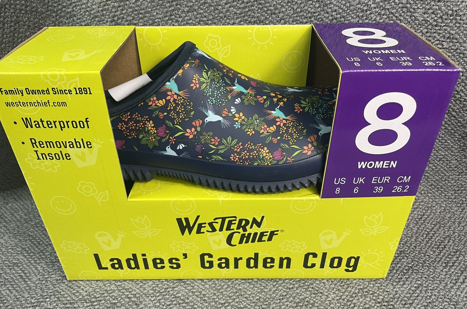 Western Chief Ladies Garden Clog Navy with Hummingbirds
