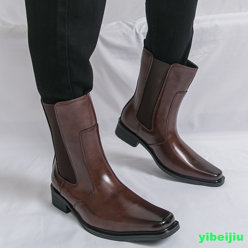 Men’s Western Gladiator Chelsea Ankle Boots Leather Shoes Square Toe Brogues New