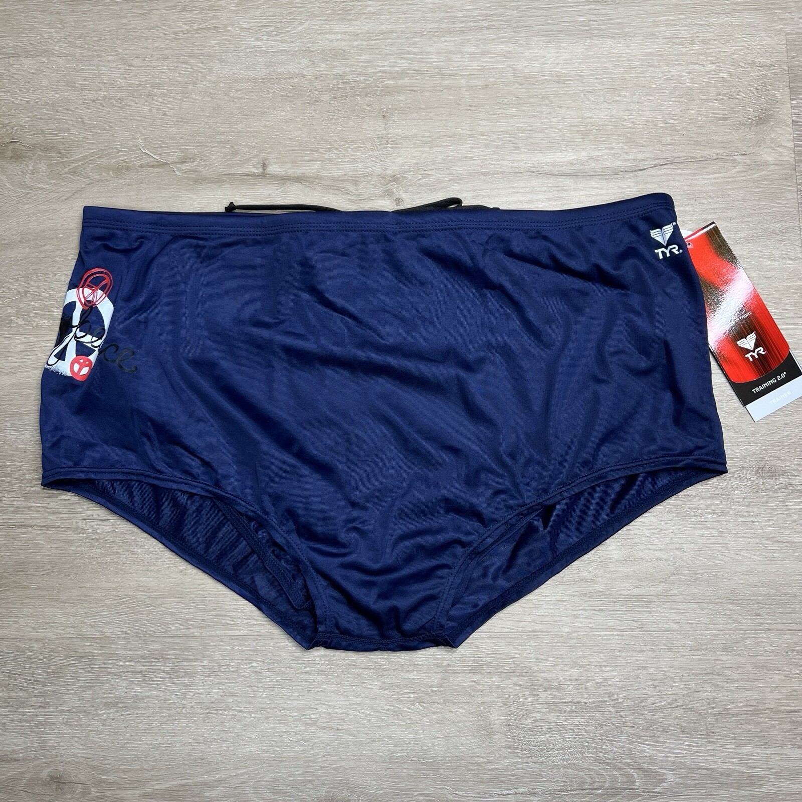TYR Sport Mesh Trainer Brief Swim Drawstring Peace & Harmony Navy Mens 40 NWT