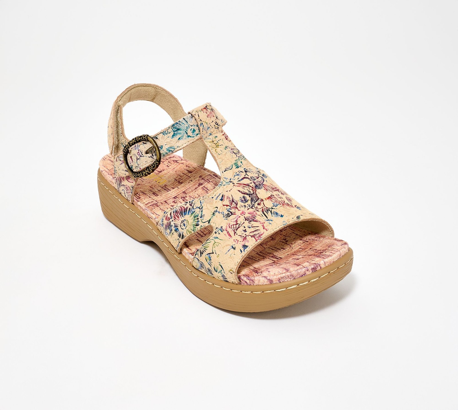Alegria Leather Adjustable T-Strap Sandals Samantha Floral Sunrise 39/M New