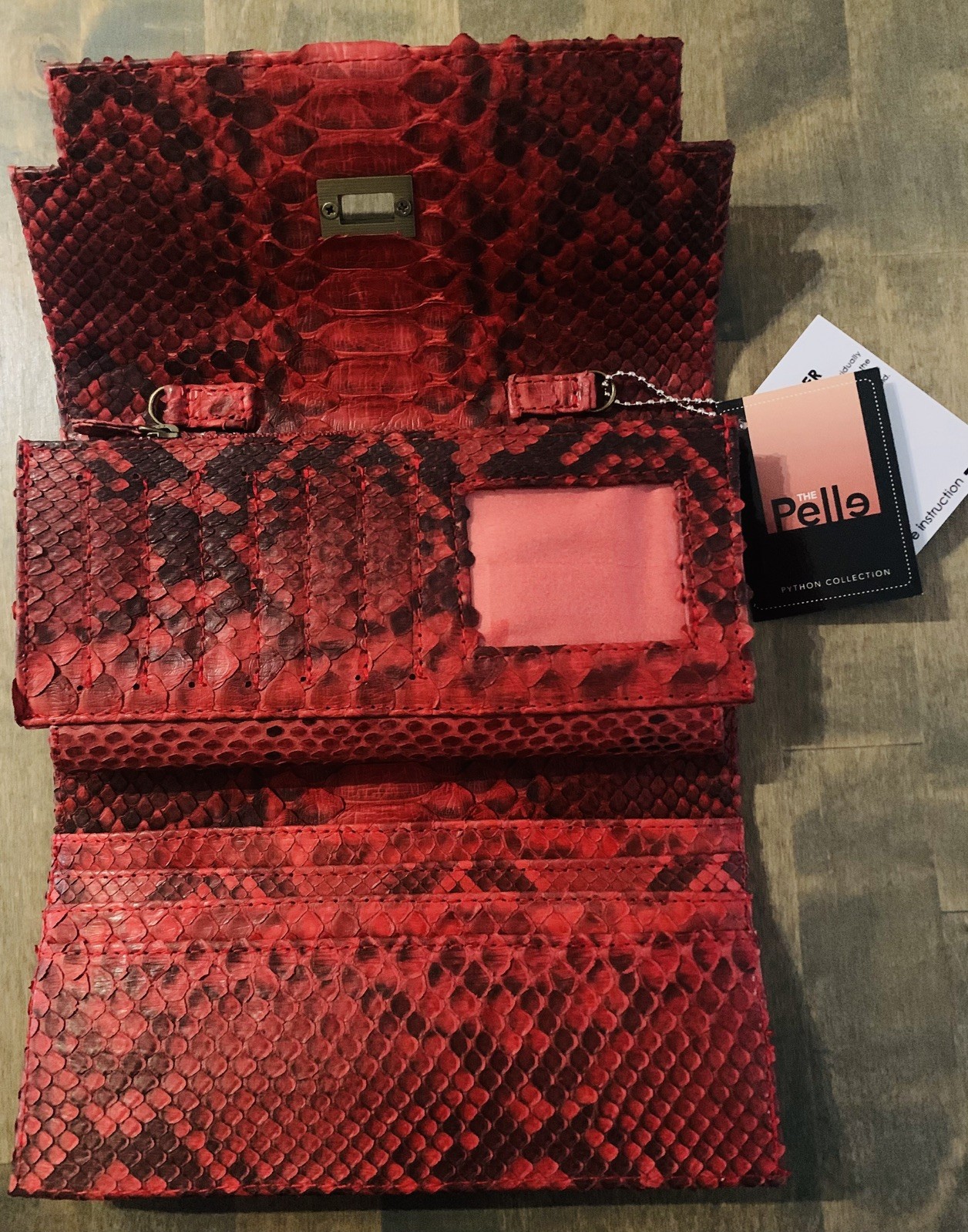 Grand Pelle Handmade 100% Genuine Python Leather Wallet-Red – NWT