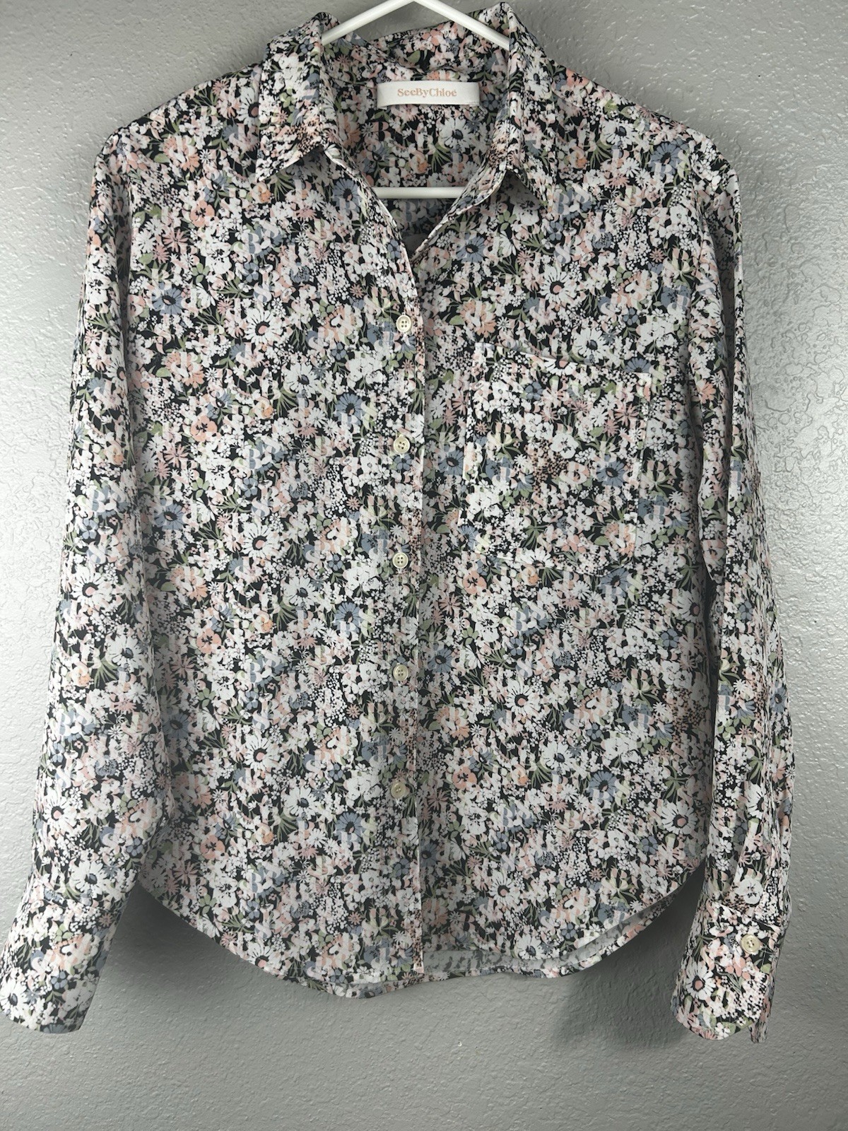 See by Chloe Colorful Floral Print Button Up Long Sleeve Career Designer Small