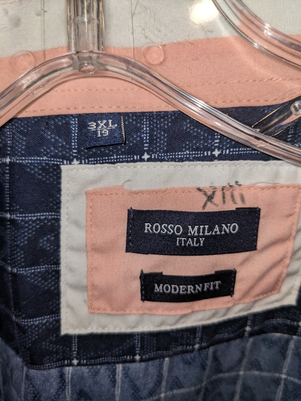 Rosso Milano Mens Shirt Size xl blue plaid Modern Fit Made In Italy Button Up