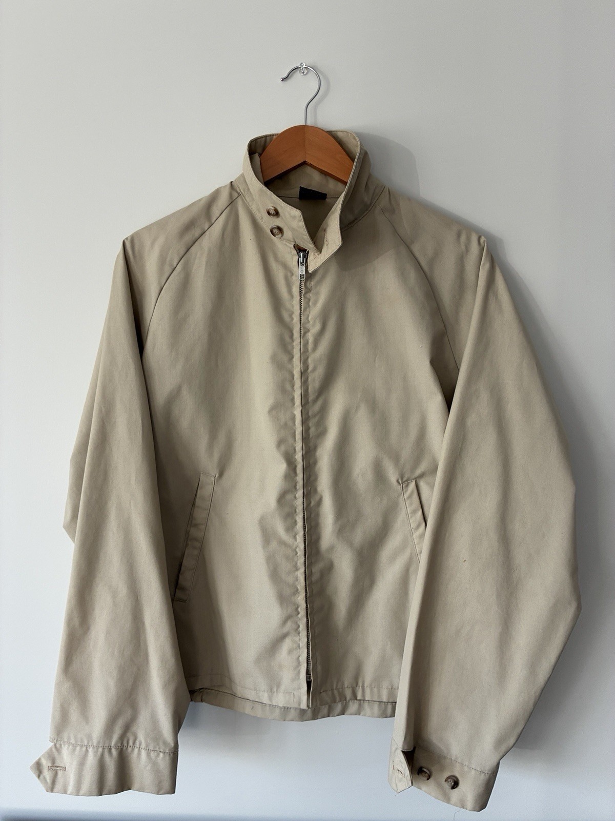 1960’s Sports Master Men’s Beige Zip Front Jacket Point Collar Pockets Short M