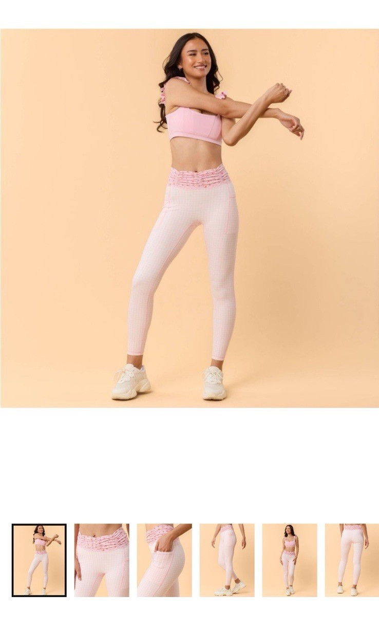 Blogilates Women’s Ruched Waist Leggings – Pink Gingham Medium