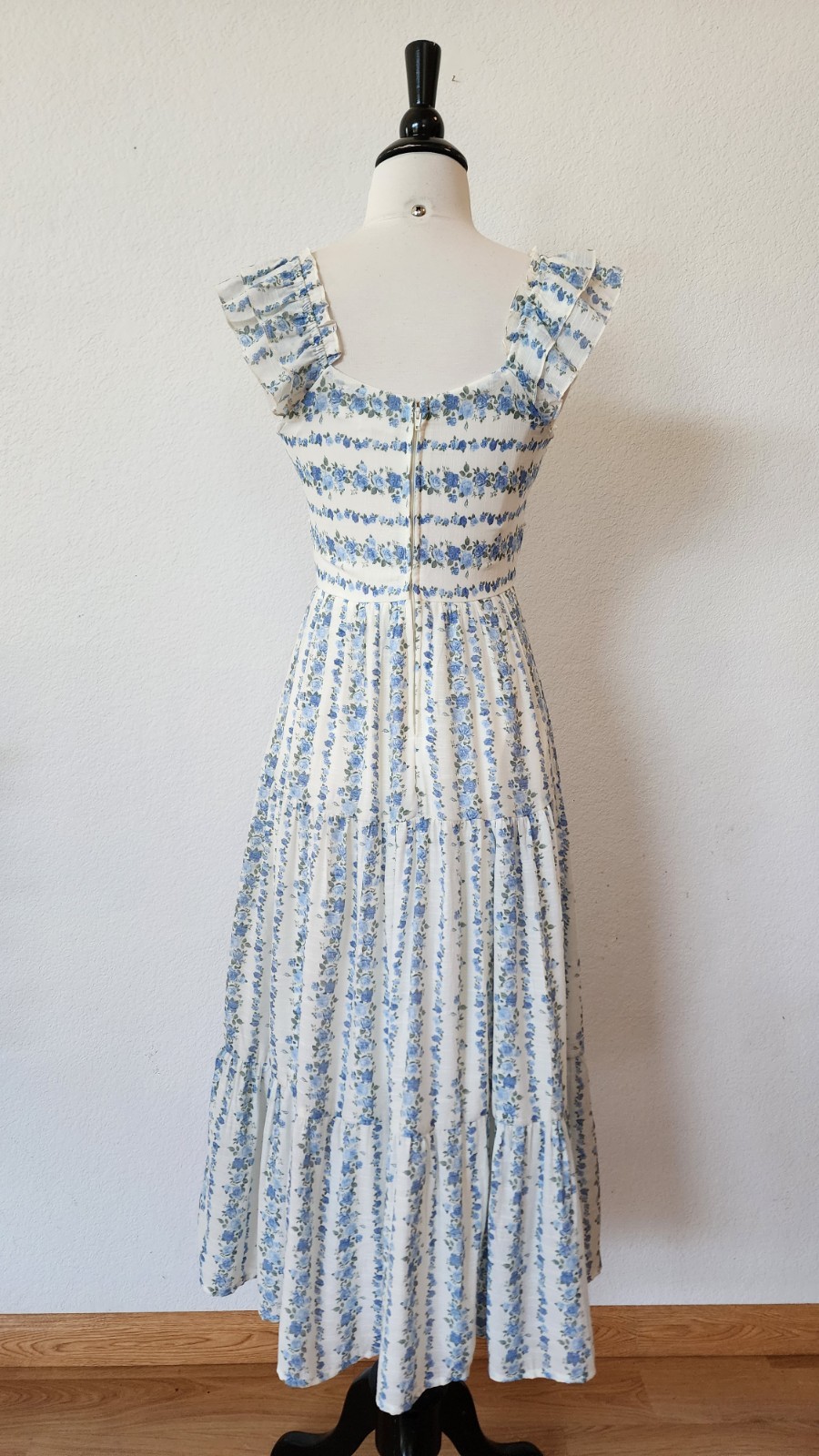 New Anthro Maxi Dress Size Small XS Blue Floral Coquette Wedding Brunch Crochet